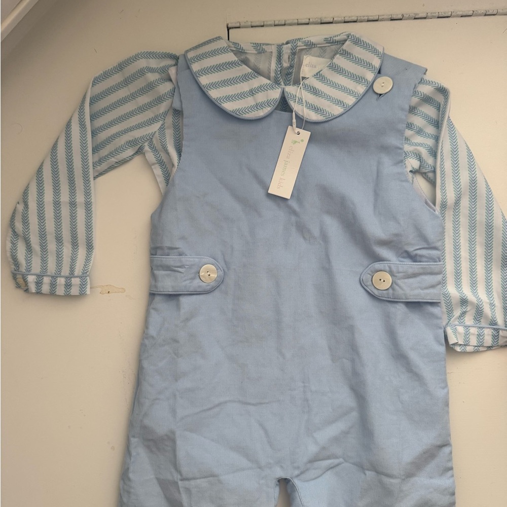 Eliza James Blue Striped Baby Coveralls / John John